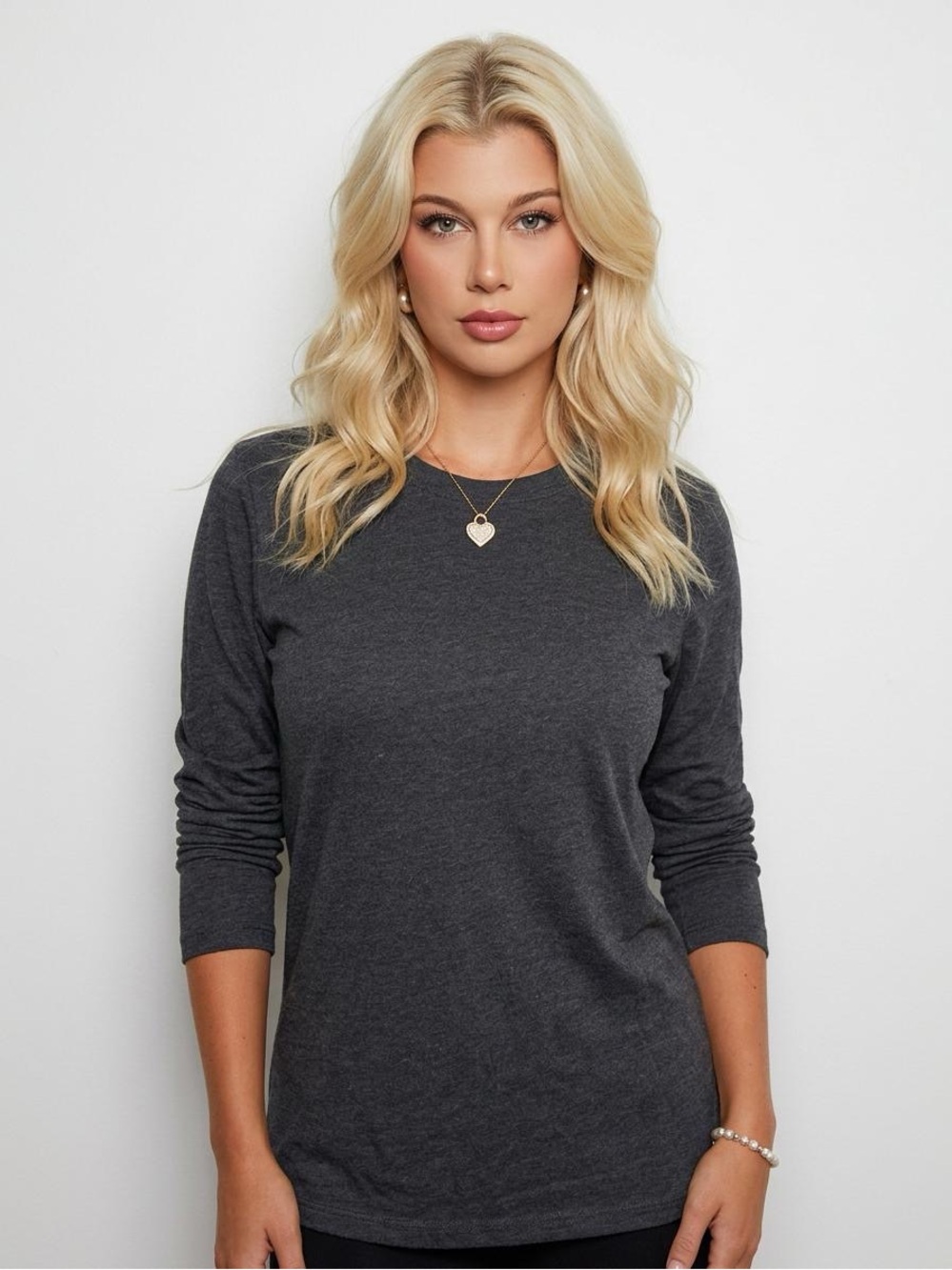 Everyday Charcoal Long Sleeve Crewneck Top - Women's